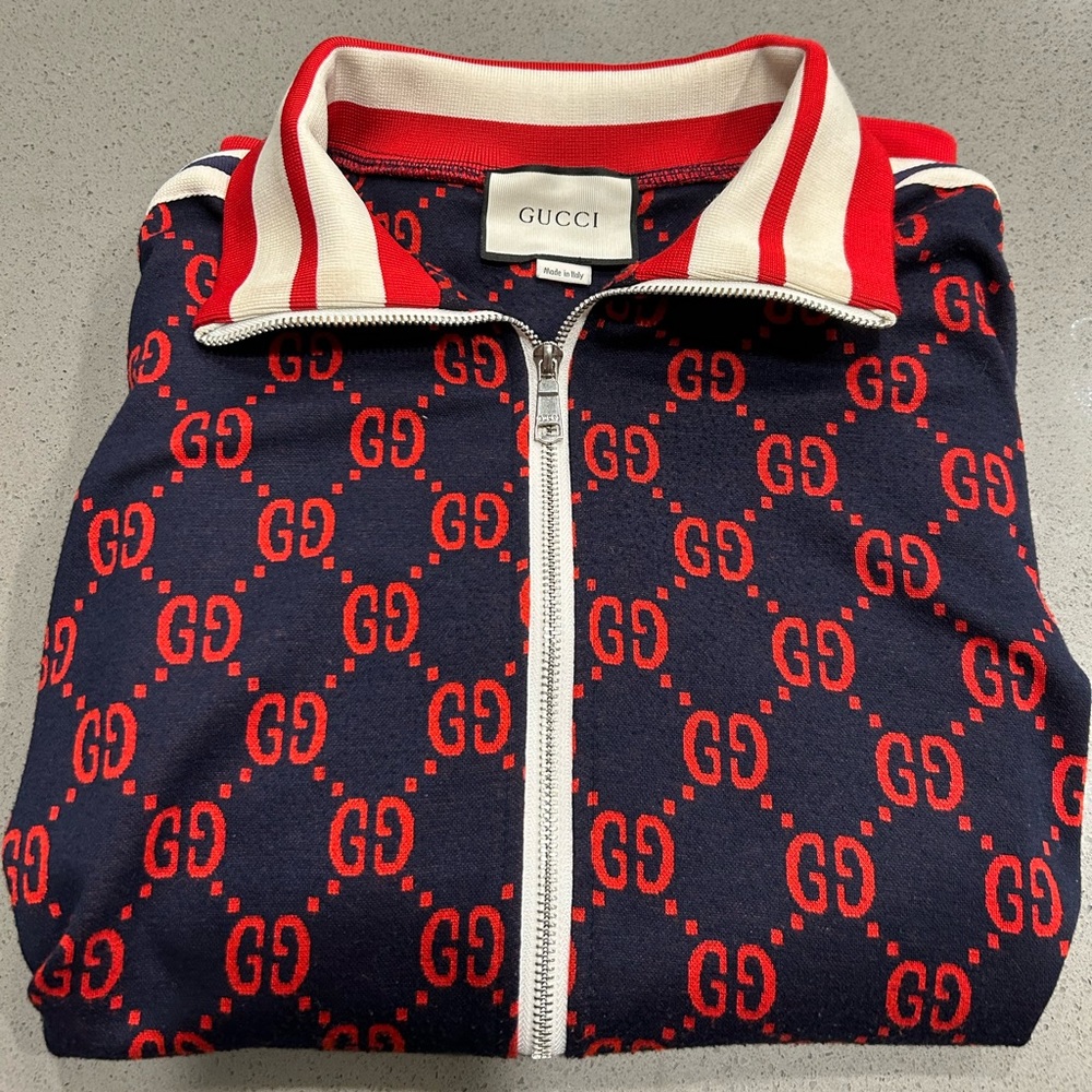 Red and Blue Gucci tracksuit
